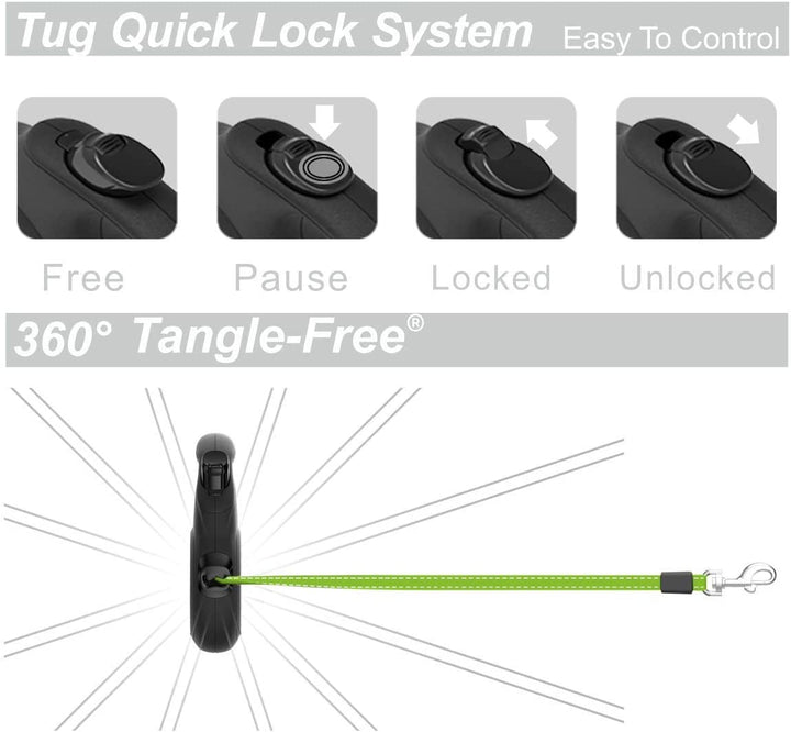 TUG Reflective 360° Tangle-Free Retractable Dog Leash