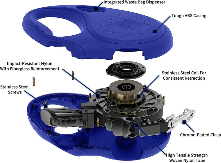 TUG Oval 360° Tangle-Free Retractable Dog Leash with Integrated Waste Bag Dispenser