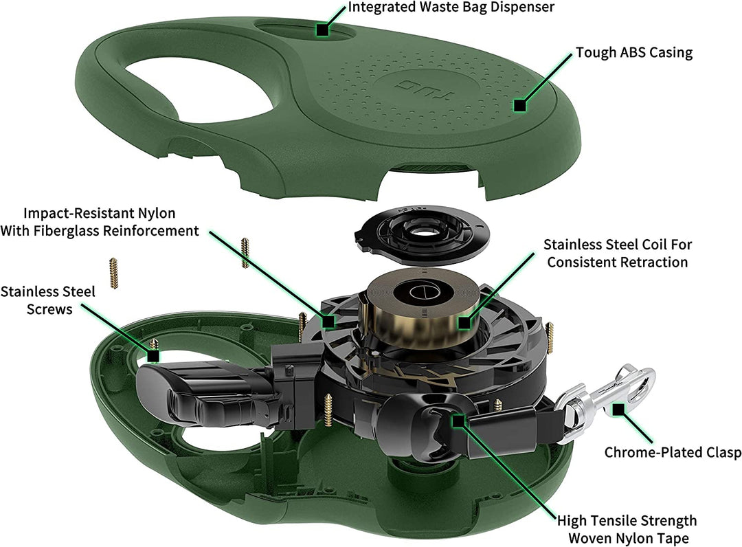 TUG Oval 360° Tangle-Free Retractable Dog Leash with Integrated Waste Bag Dispenser