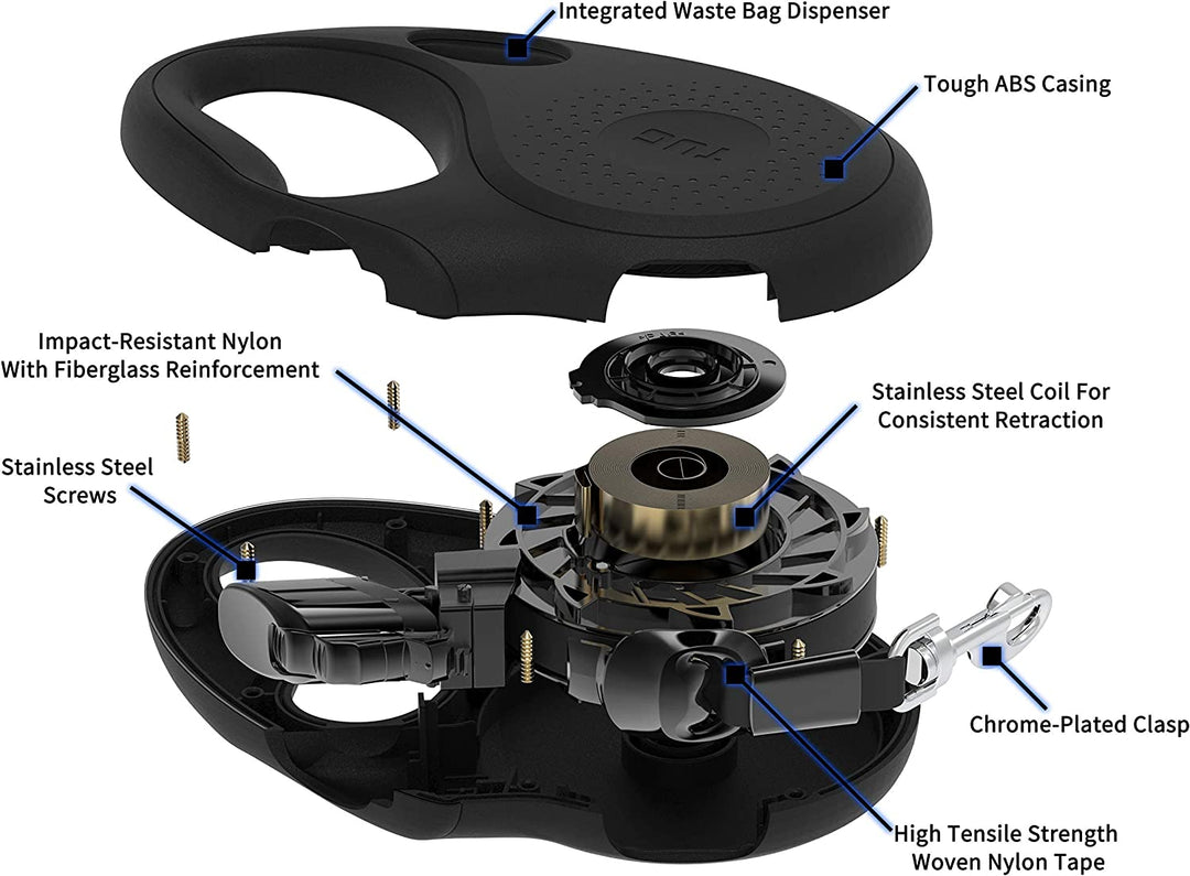 TUG Oval 360° Tangle-Free Retractable Dog Leash with Integrated Waste Bag Dispenser