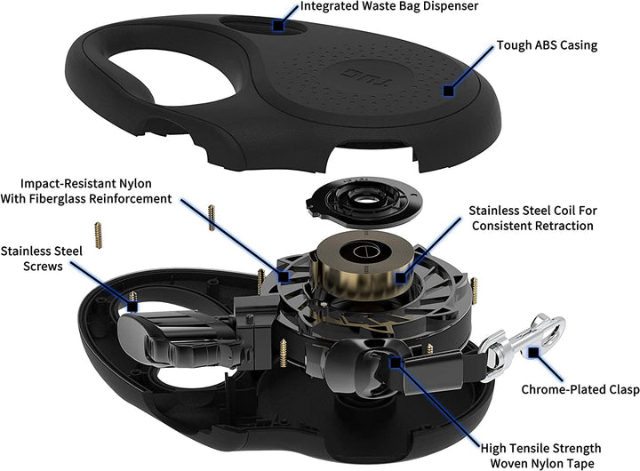TUG Oval 360° Tangle-Free Retractable Dog Leash with Integrated Waste Bag Dispenser
