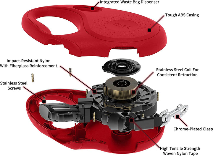 TUG Oval 360° Tangle-Free Retractable Dog Leash with Integrated Waste Bag Dispenser