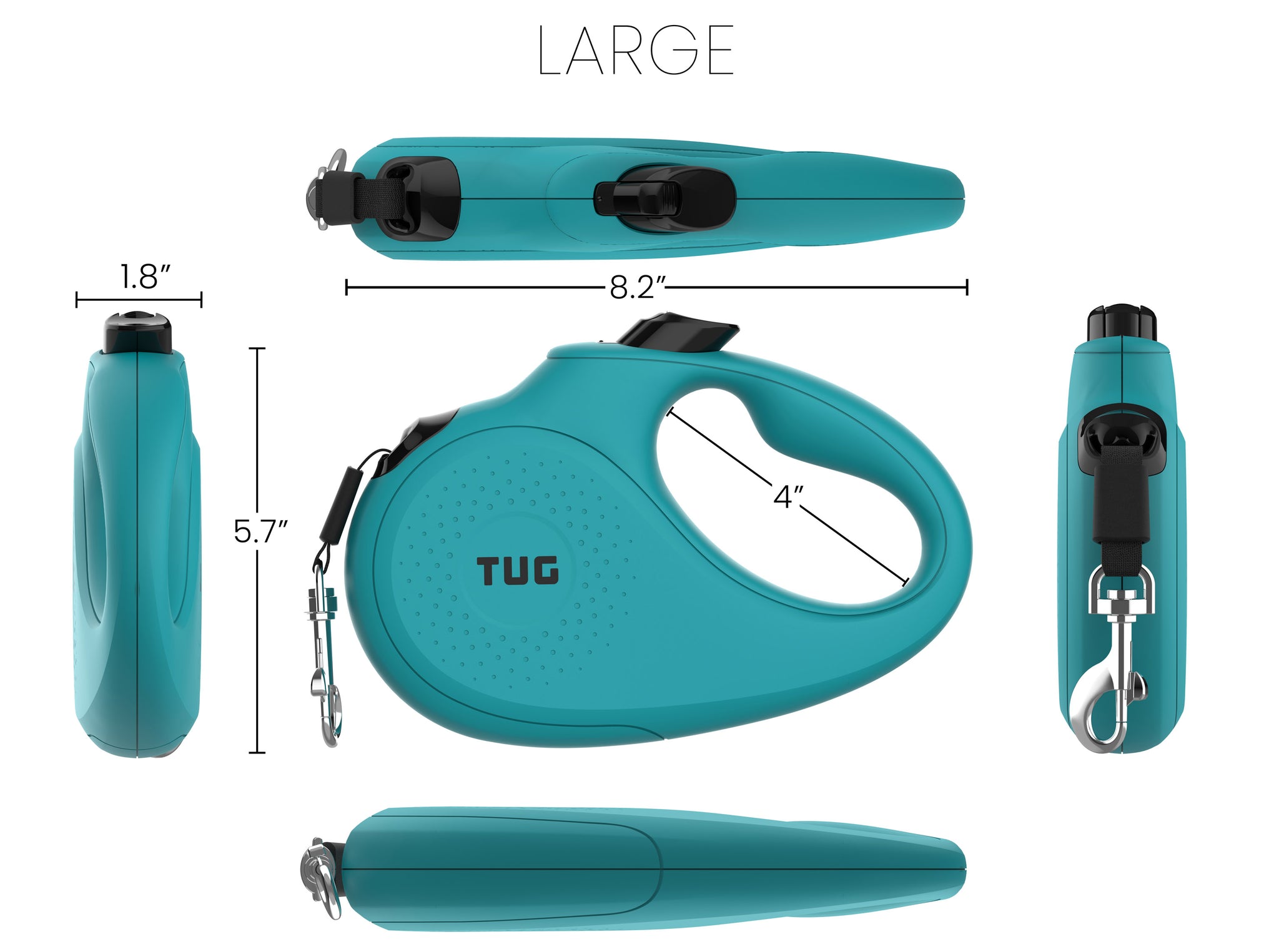 Tug Monochrome 360 Tangle Free Retractable Dog Leash 16 ft Strong Nylon Tape Small Aqua