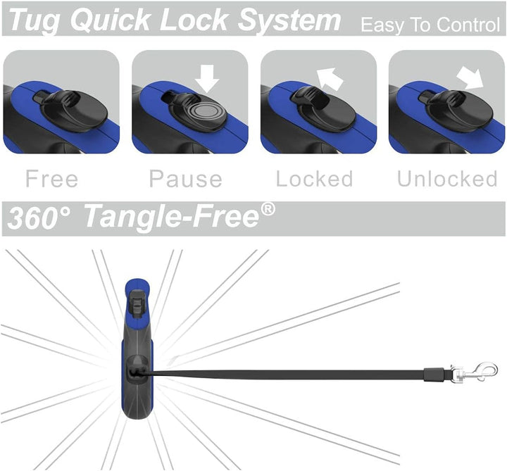 TUG 360° Tangle-Free Original Retractable Dog Leash | One-Handed Brake, Pause, Lock | Anti-Slip Grip