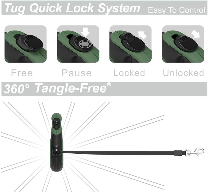 TUG 360° Tangle-Free Original Retractable Dog Leash | One-Handed Brake, Pause, Lock | Anti-Slip Grip