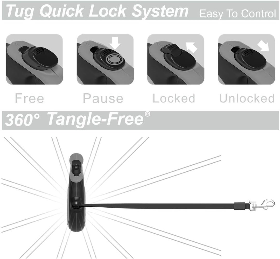 TUG 360° Tangle-Free Original Retractable Dog Leash | One-Handed Brake, Pause, Lock | Anti-Slip Grip