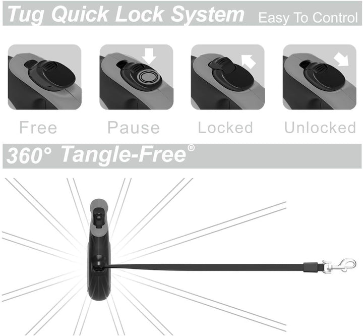 TUG 360° Tangle-Free Original Retractable Dog Leash | One-Handed Brake, Pause, Lock | Anti-Slip Grip