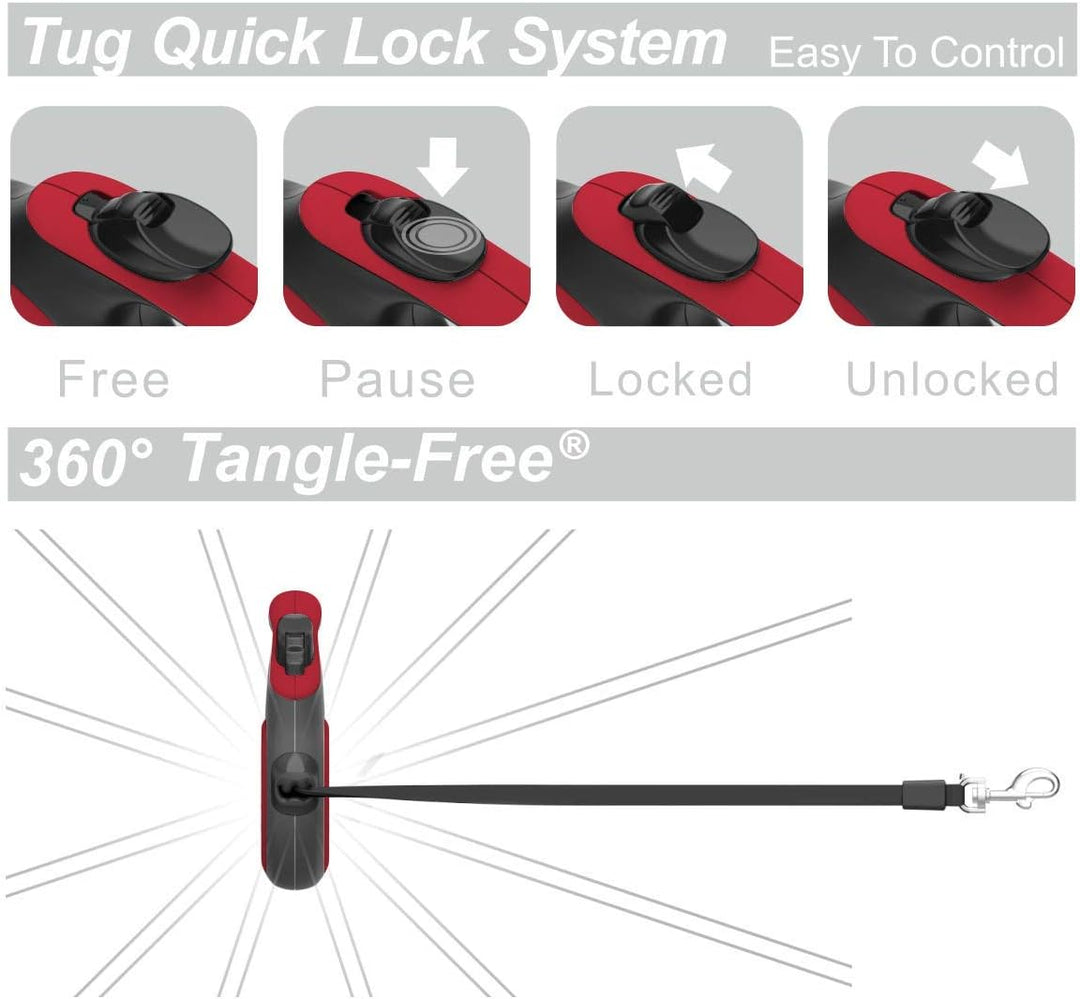 TUG 360° Tangle-Free Original Retractable Dog Leash | One-Handed Brake, Pause, Lock | Anti-Slip Grip