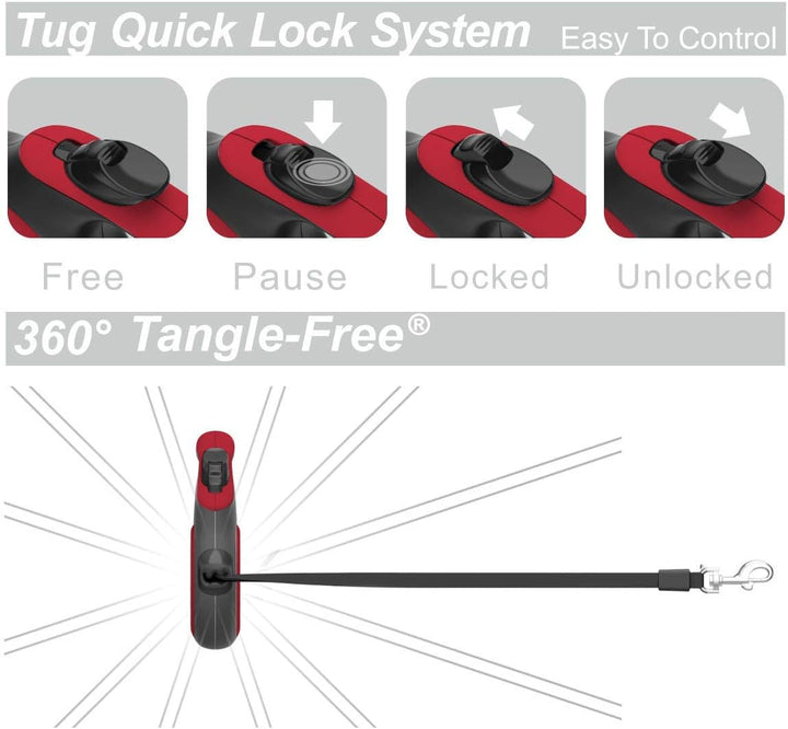 TUG 360° Tangle-Free Original Retractable Dog Leash | One-Handed Brake, Pause, Lock | Anti-Slip Grip
