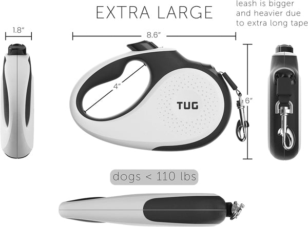 TUG 360° Tangle-Free Original Retractable Dog Leash | One-Handed Brake, Pause, Lock | Anti-Slip Grip