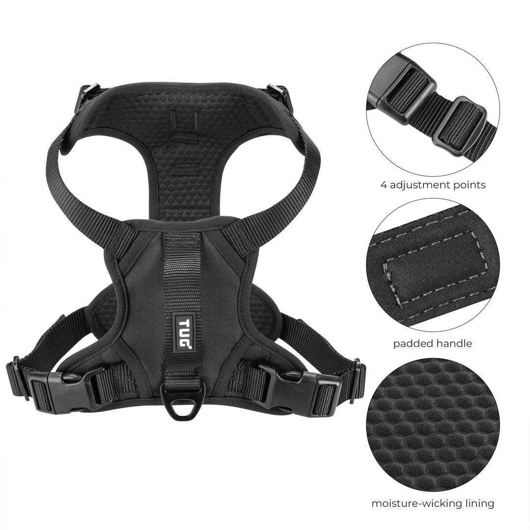 TUG Dog Harness with 2 Leash Connection Points | Adjustable, Padded, Lightweight Harness | Handle on Back | No-Pull Front Clip
