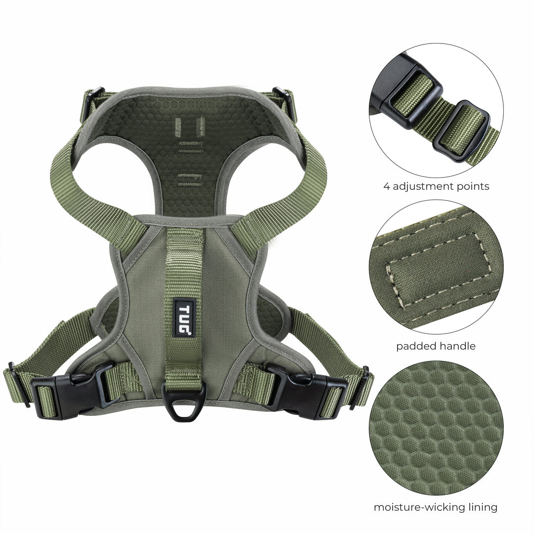 TUG Dog Harness with 2 Leash Connection Points | Adjustable, Padded, Lightweight Harness | Handle on Back | No-Pull Front Clip