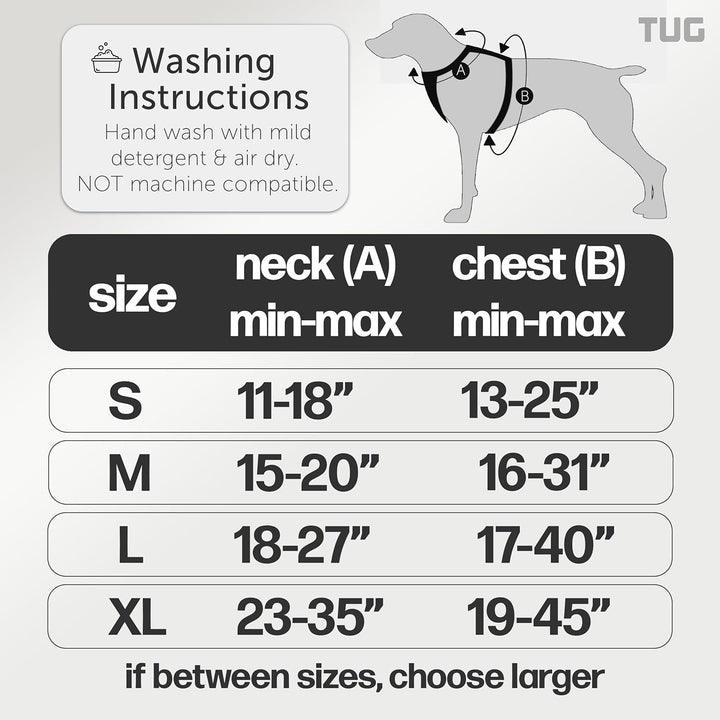 TUG Dog Harness with 2 Leash Connection Points | Adjustable, Padded, Lightweight Harness | Handle on Back | No-Pull Front Clip